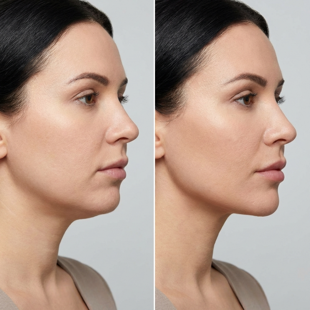 Before and after jawline comparison